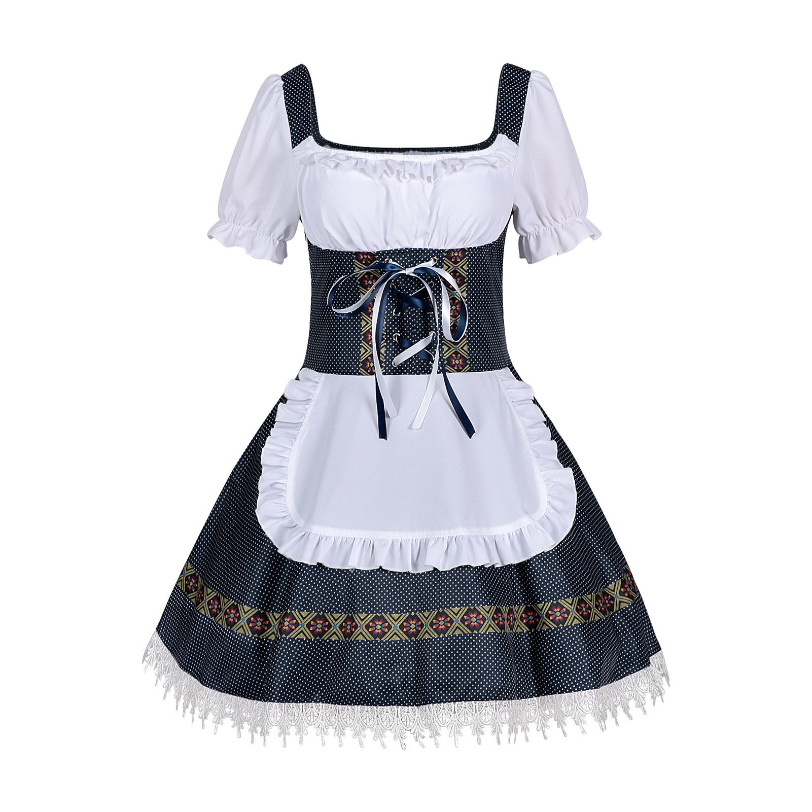 Premium Bavarian Princess Dirndl Set: Traditional German Oktoberfest Lace-Trim Dress & Blouse Outfit