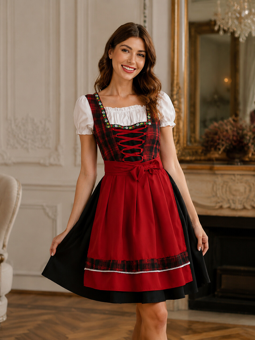 Munich Classic Red Plaid Dirndl - Ultimate Oktoberfest & Carnival Party Dress Outfit