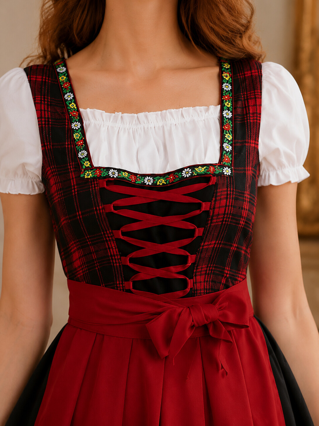 Munich Classic Red Plaid Dirndl - Ultimate Oktoberfest & Carnival Party Dress Outfit