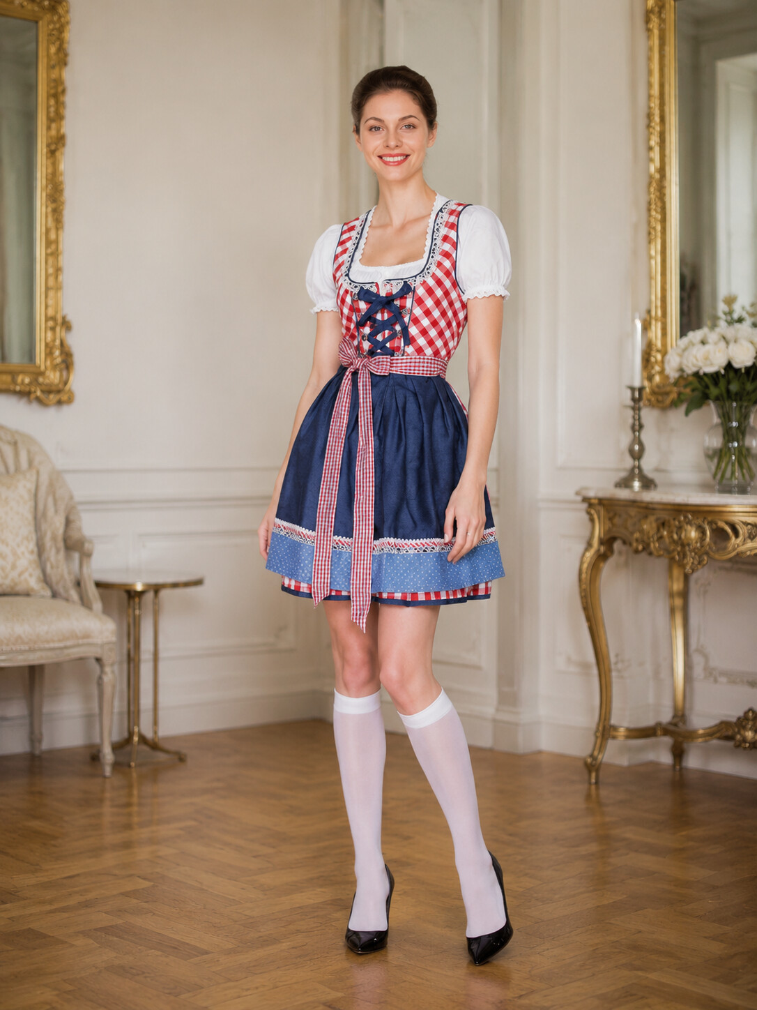 Traditional Bavarian Dirndl Dress | Oktoberfest Costume with Apron
