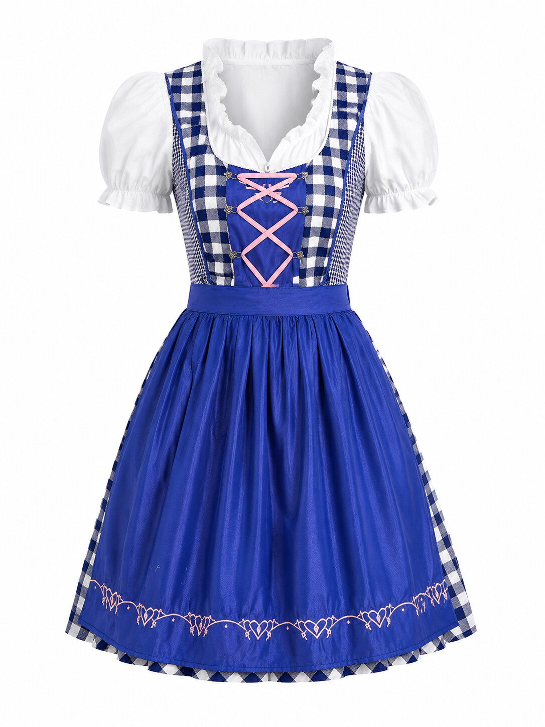 Classic Bavarian Festival Dirndl Dress | Vintage Blue Plaid Oktoberfest Costume