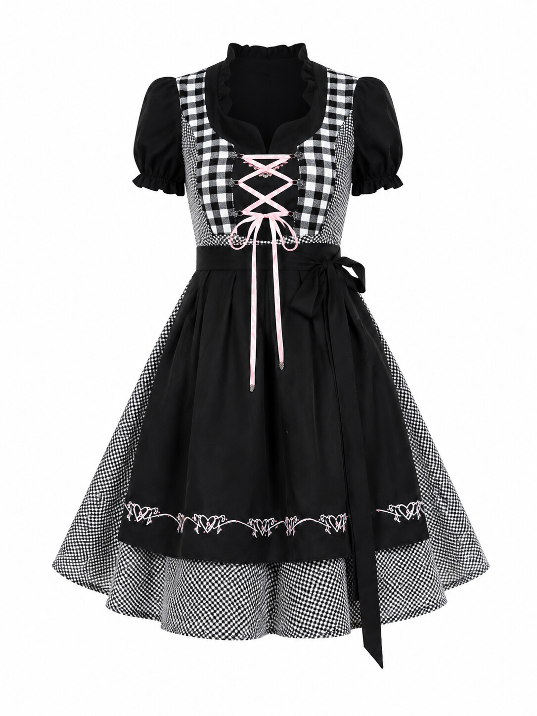 Classic Plaid Bavarian Dirndl Dress - Women's Traditional German Beer Garden Girl Costume for Oktoberfest Party