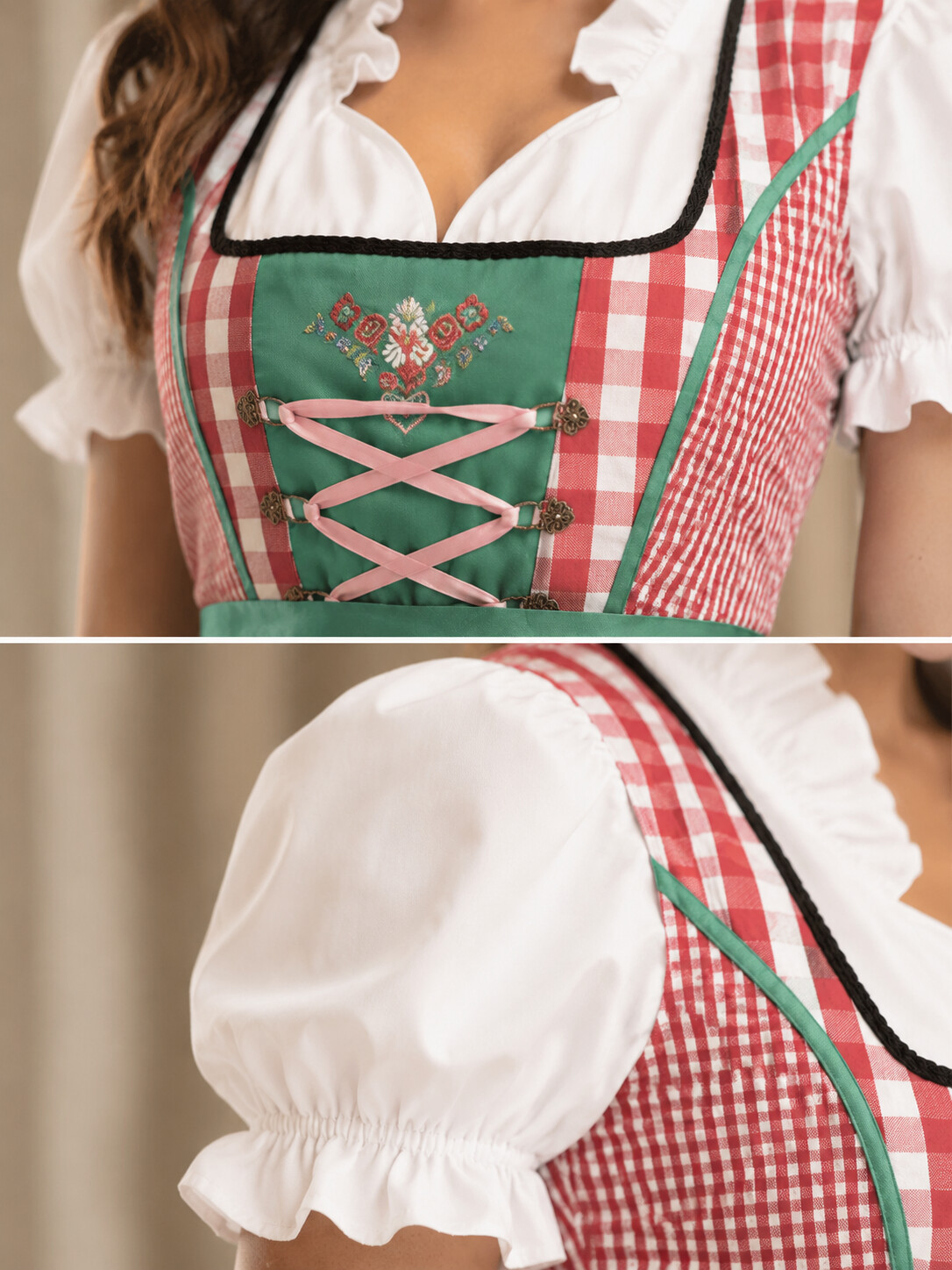 Bavarian Oktoberfest Dirndl Dress | Classic Plaid German Beer Girl Costume
