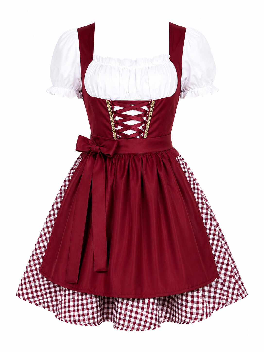 German Oktoberfest Costume for Women – Traditional Beer Garden Girl Maid Outfit, Munich Carnival Pastoral Farm Dress, Wine Red 2-Piece Dirndl