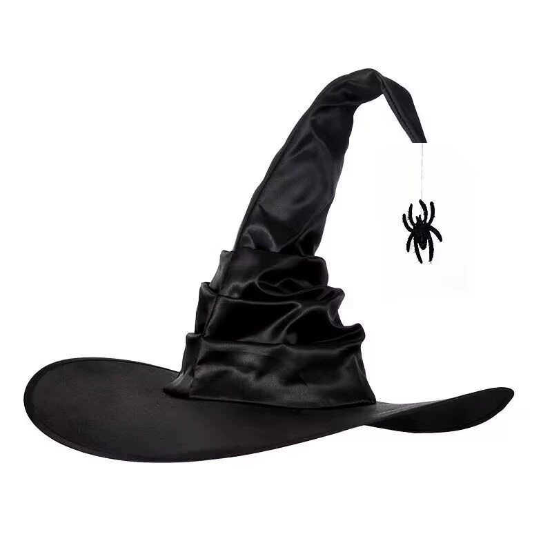 Women's Halloween Gothic Black Wide Brim Pointed Wizard Hat