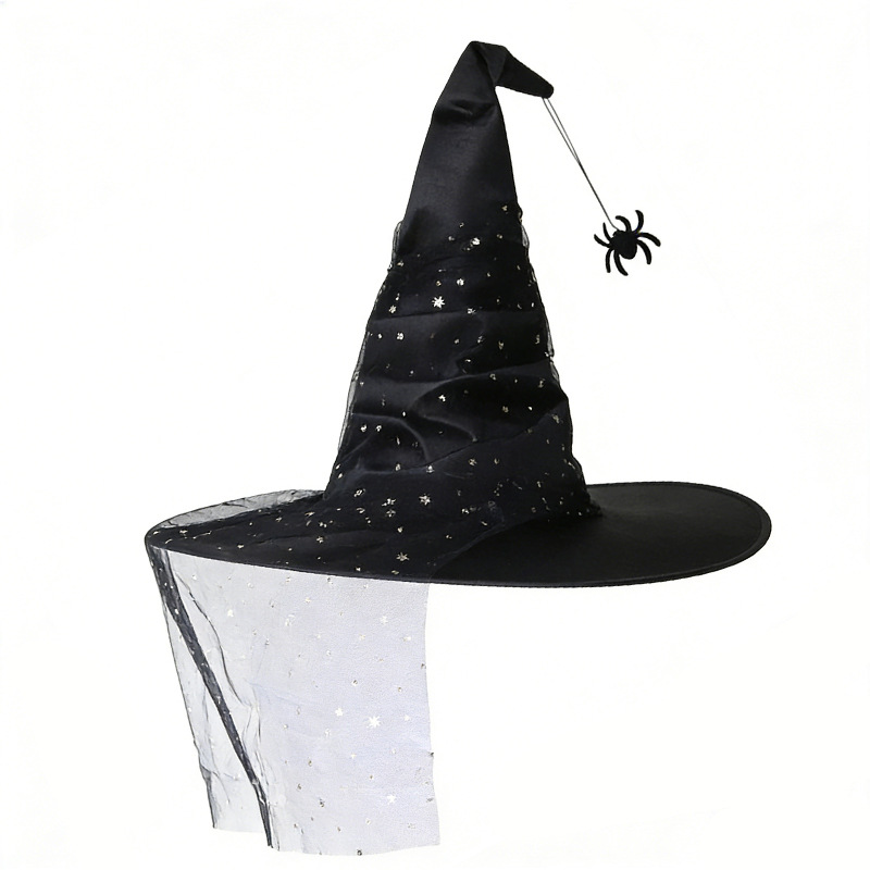 Women's Halloween Gothic Black Wide Brim Pointed Wizard Hat