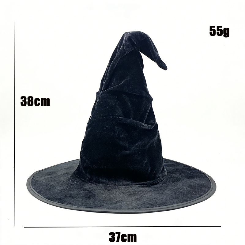 Women's Halloween Gothic Black Wide Brim Pointed Wizard Hat