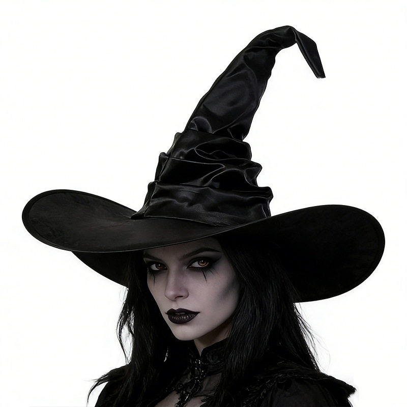 Women's Halloween Gothic Black Wide Brim Pointed Wizard Hat
