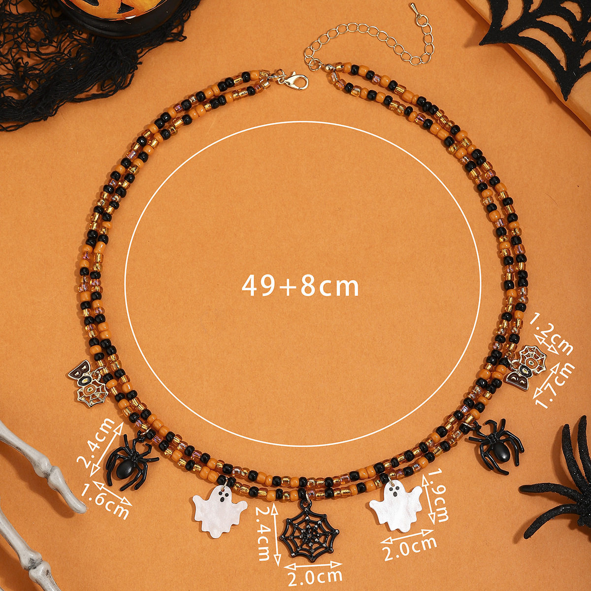 Halloween Funny Ghost Spider Cartoon Pendant Double Layer Necklace
