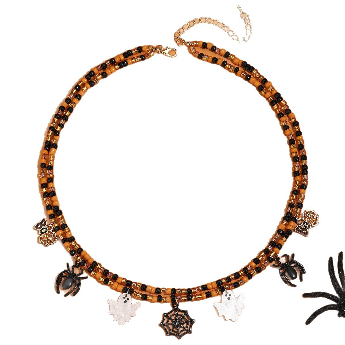 Halloween Funny Ghost Spider Cartoon Pendant Double Layer Necklace