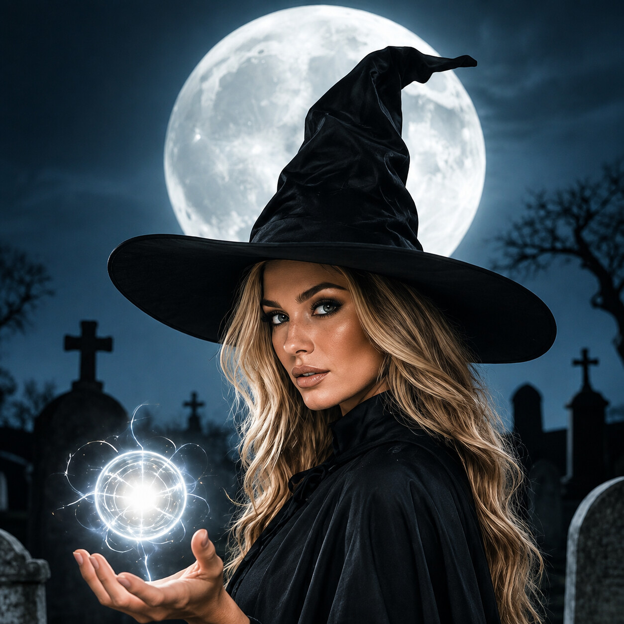 Women's Halloween Gothic Black Wide Brim Pointed Wizard Hat