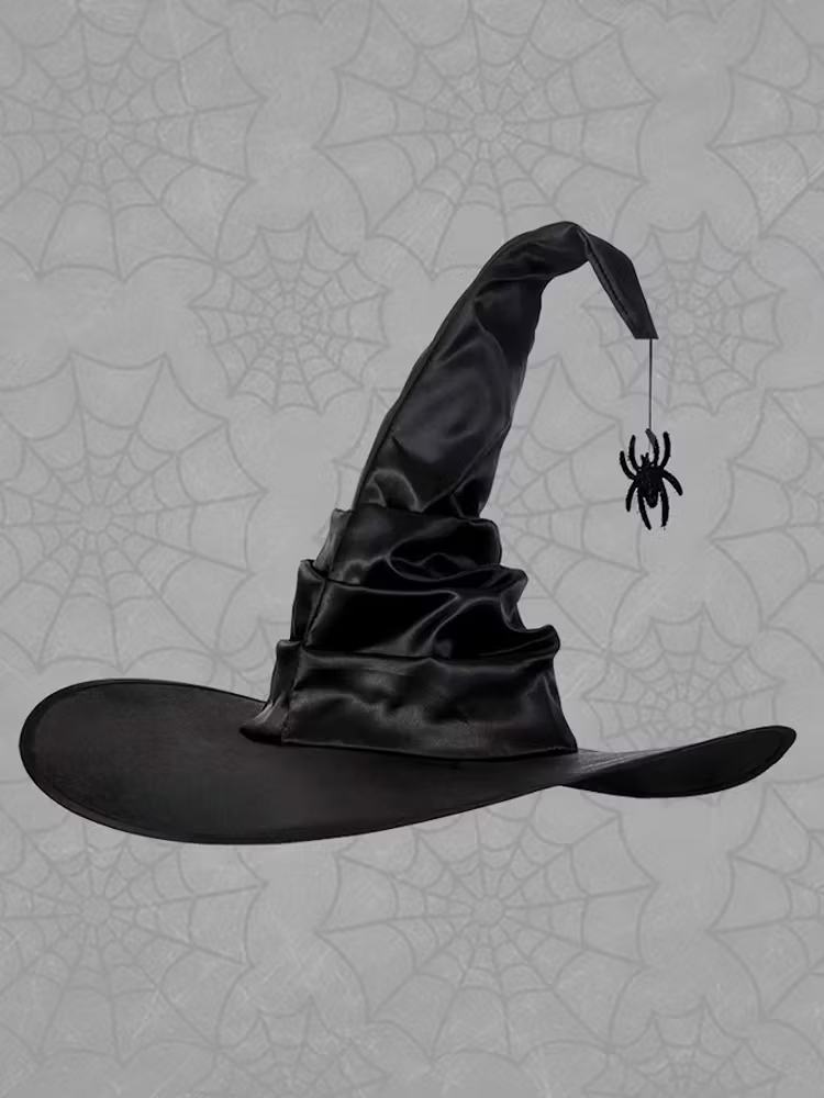 Women's Halloween Gothic Black Wide Brim Pointed Wizard Hat