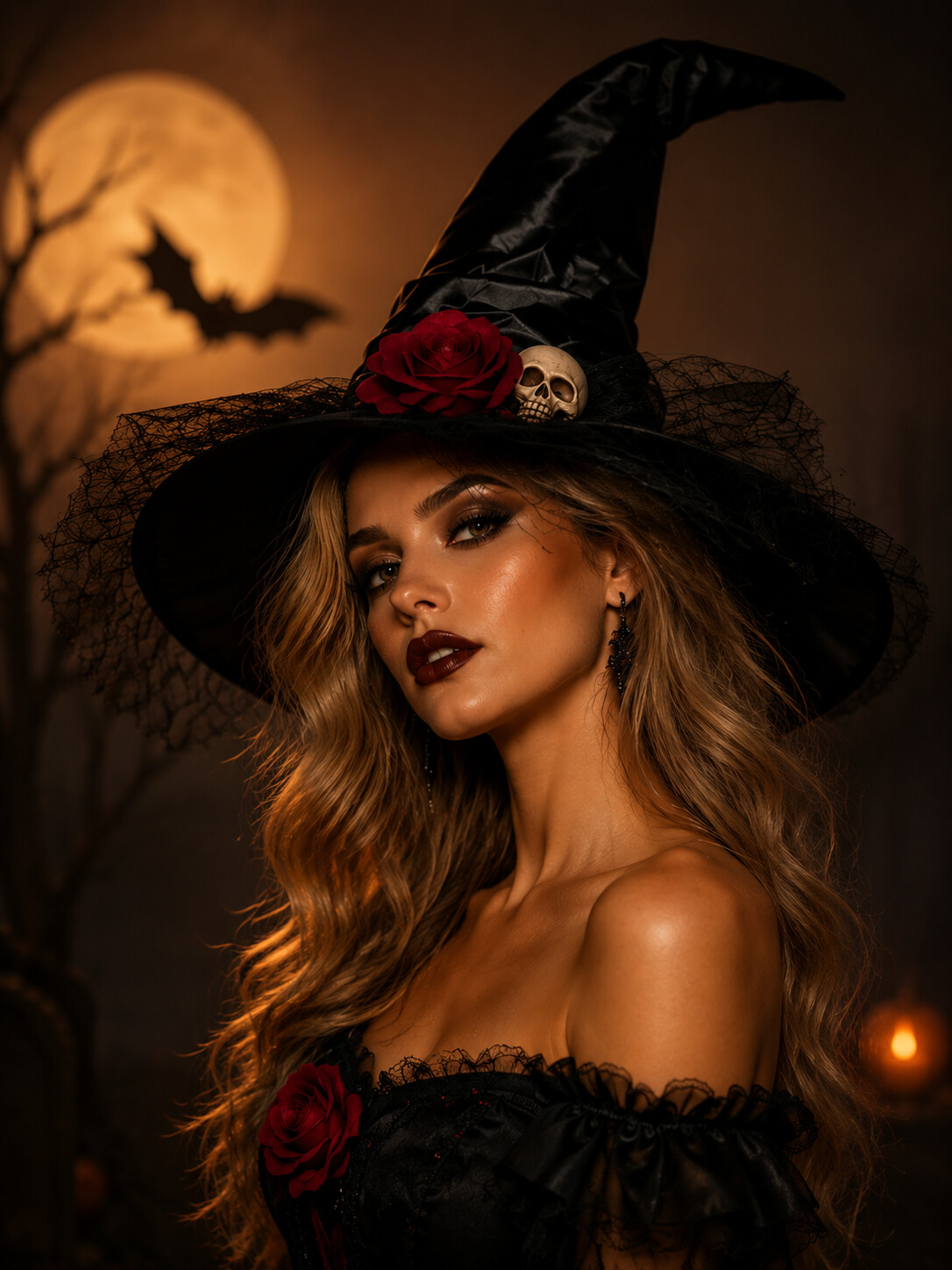 Midnight Star Witch Hat with Veiled Mesh & Spider Charm