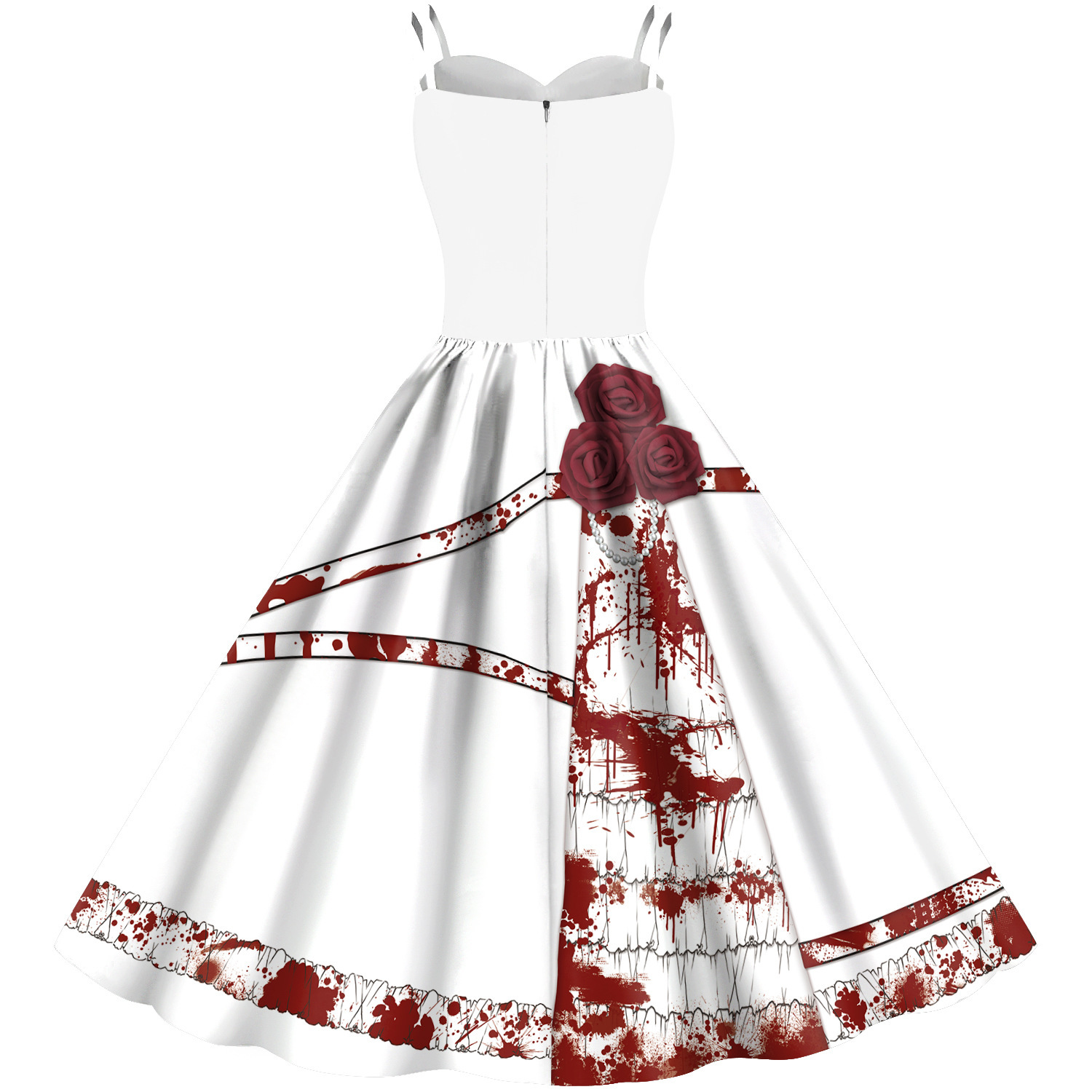 Gothic Horror Blood Splatter Swing Dress with Rose Accents