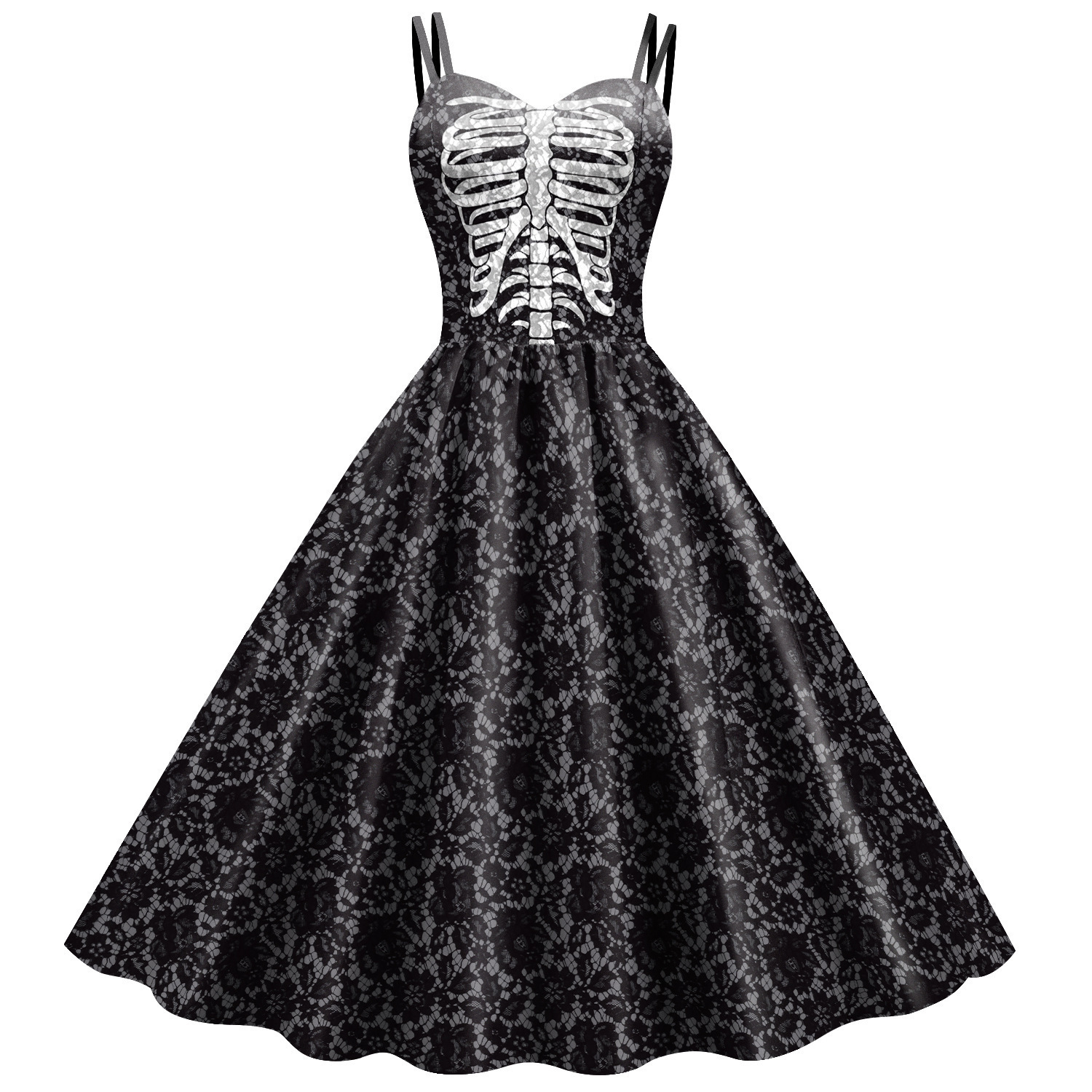 Gothic Horror Blood Splatter Swing Dress with Rose Accents