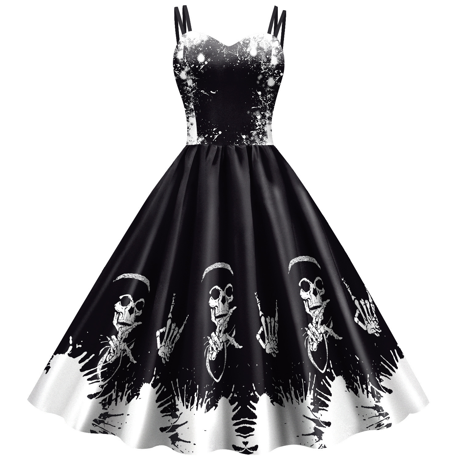 Gothic Horror Blood Splatter Swing Dress with Rose Accents