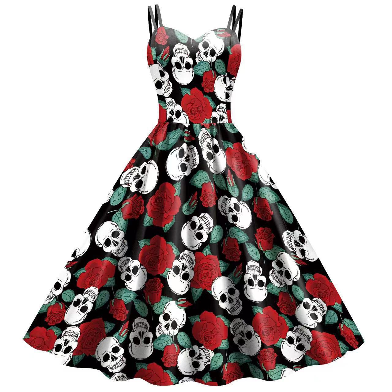 Gothic Horror Blood Splatter Swing Dress with Rose Accents