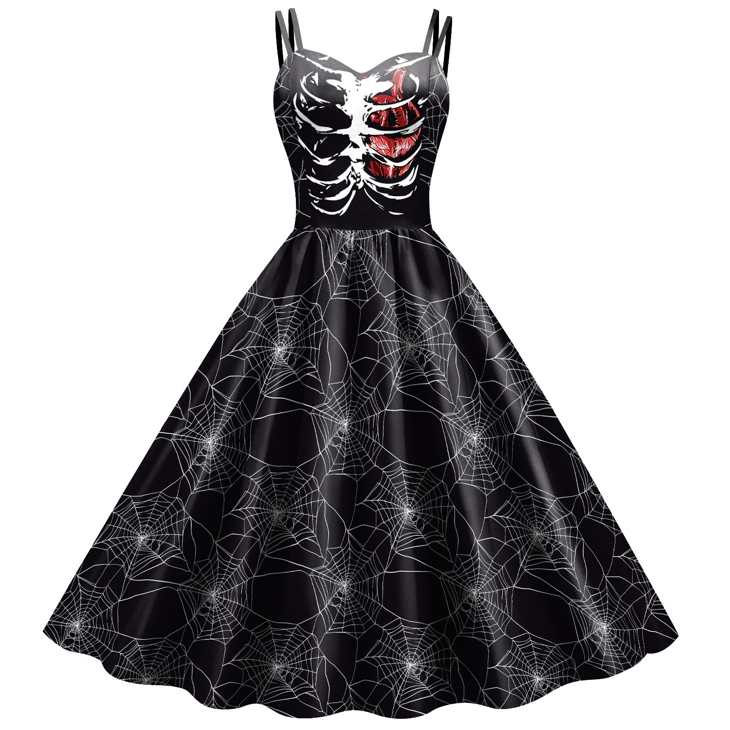 Gothic Horror Blood Splatter Swing Dress with Rose Accents