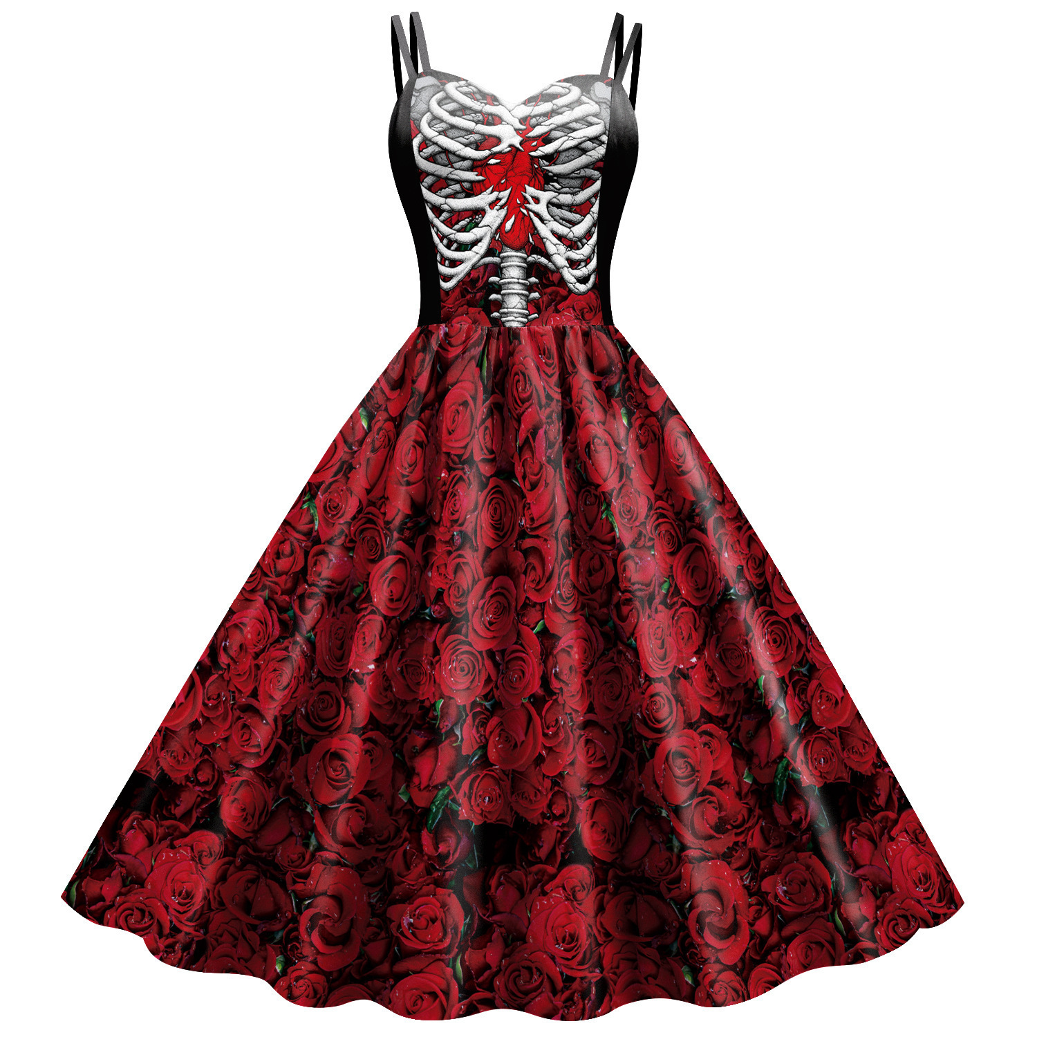 Gothic Horror Blood Splatter Swing Dress with Rose Accents