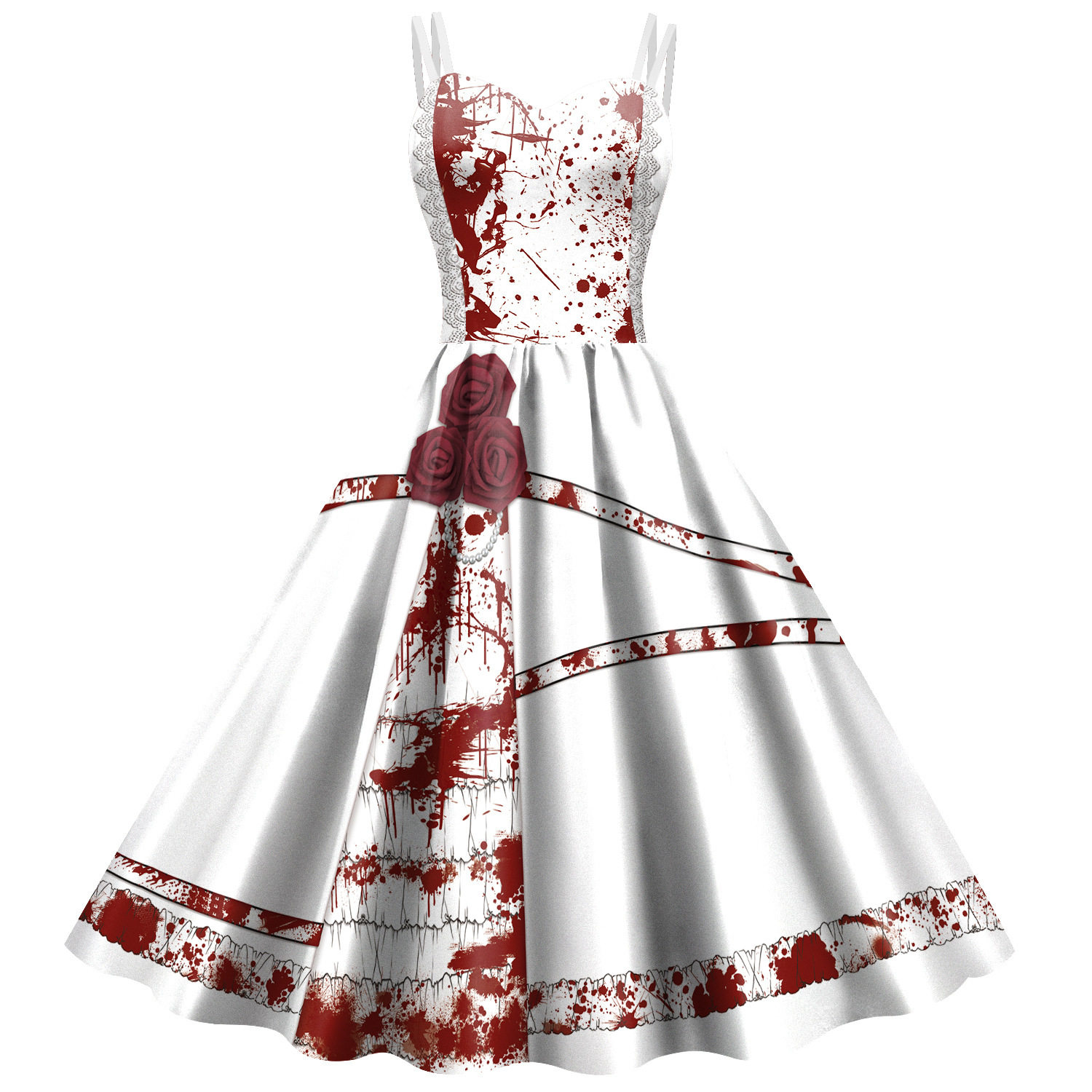 Gothic Horror Blood Splatter Swing Dress with Rose Accents
