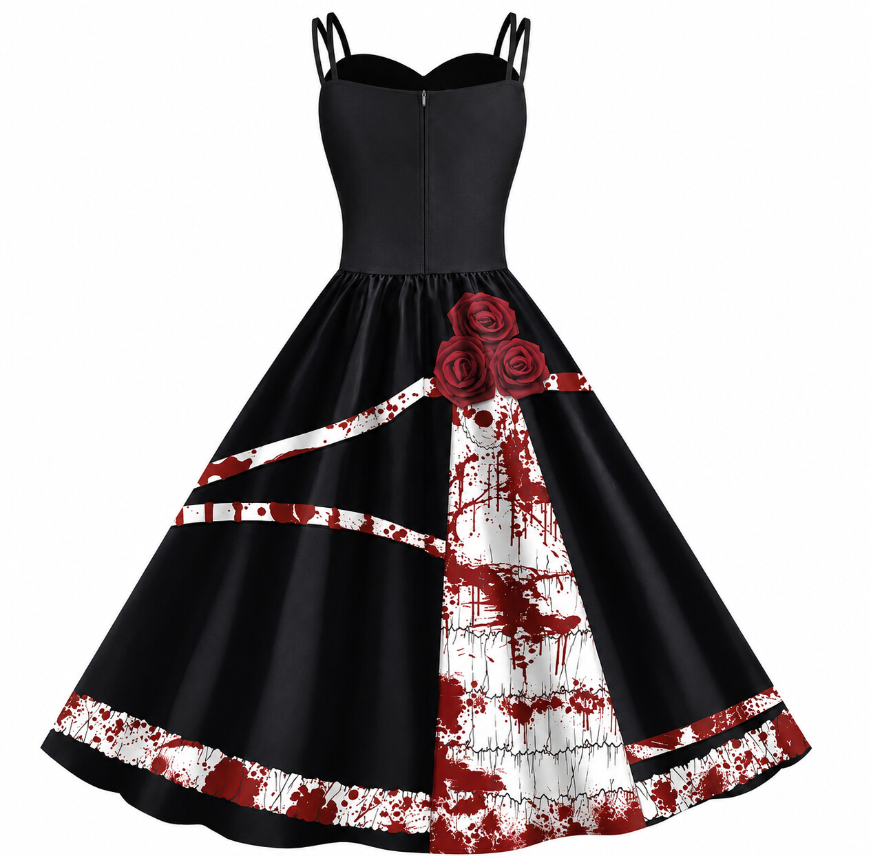 Gothic Horror Blood Splatter Swing Dress with Rose Accents