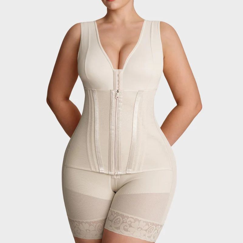 V-Neck Shaping Bodysuit – Front Hook Closure, Tummy Control & Hip Lifting