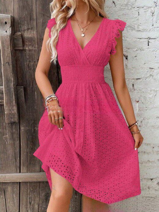 Summer New Lotus Leaf Sleeve V Neck Slim Elegant Plus Size Dress
