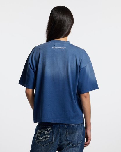 CROSSED SCRIPT TEE BLUE