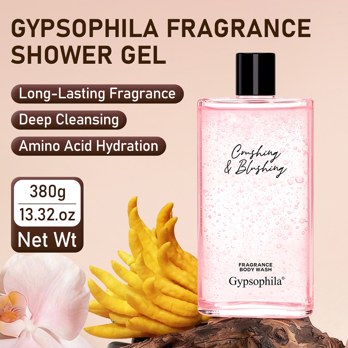 Gypsophila Fragrance Shower Gel Woody Scent, 15Amino Acids for Repair, Deeply Moisturizes, Long-Lasting,Unisex