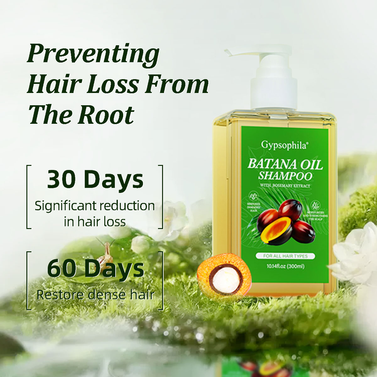 Gypsophila Batana Oil Shampoo & Rosemary - Nourishing & Regenerating Shampoo for Men & Women - Reduces Hair Loss & Enhances Volume (300ml / 10.14 fl oz)