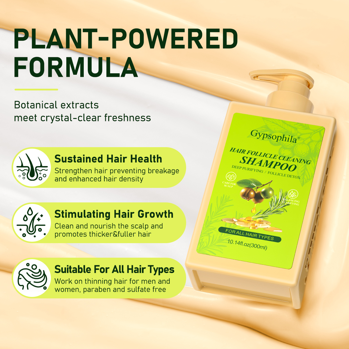 Gypsophila Follicl Cleansing Shampoo & Anti-Dandruff Shampoo with Tea Tree Oil & Rosemary Extract – Deep Scalp Purifying & Strengthening, 300ml& Cleansing 10.14 fl.oz Haircare Gentle