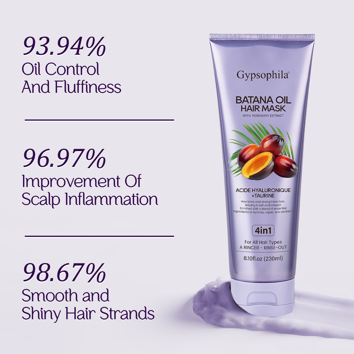 Gypsophila Batana Oil Hair Mask - 4-in-1 Formula to Nourish, Strengthen, Repair & Revive Hair, Reduces Split Ends & Frizz (8.1 Fl Oz/230ml)