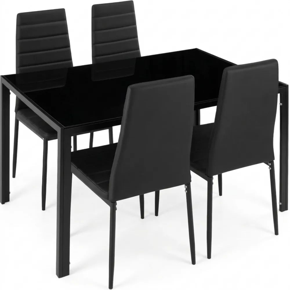 Moderner Essgruppe Set mit Sicherheitsglas Tischplatte und Kunstlederstühlen