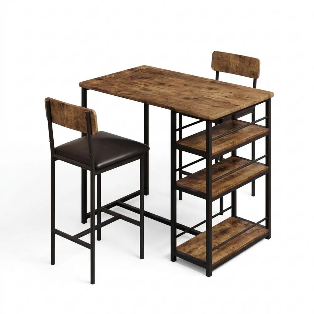 Komplette Essgruppe im Industriedesign für 2 Personen mit Polsterstühlen