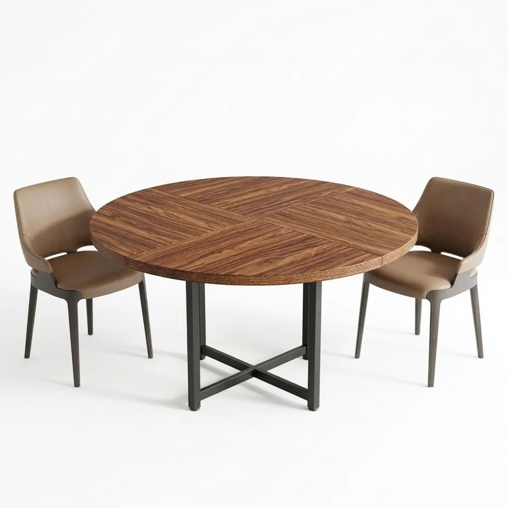 Runder Esstisch 120cm mit Metallsockel und Holzplatte