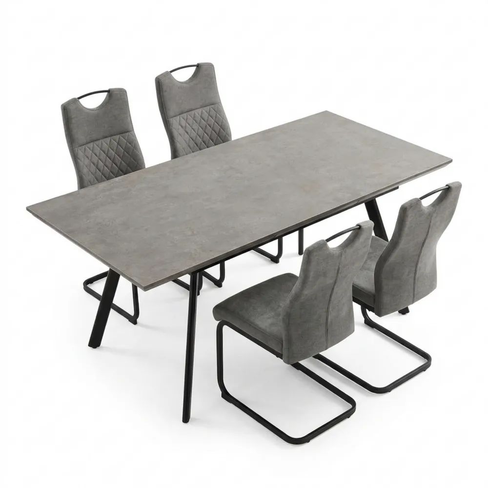 Industrieller Esstisch mit 4 gepolsterten Stühlen Grau 120cm