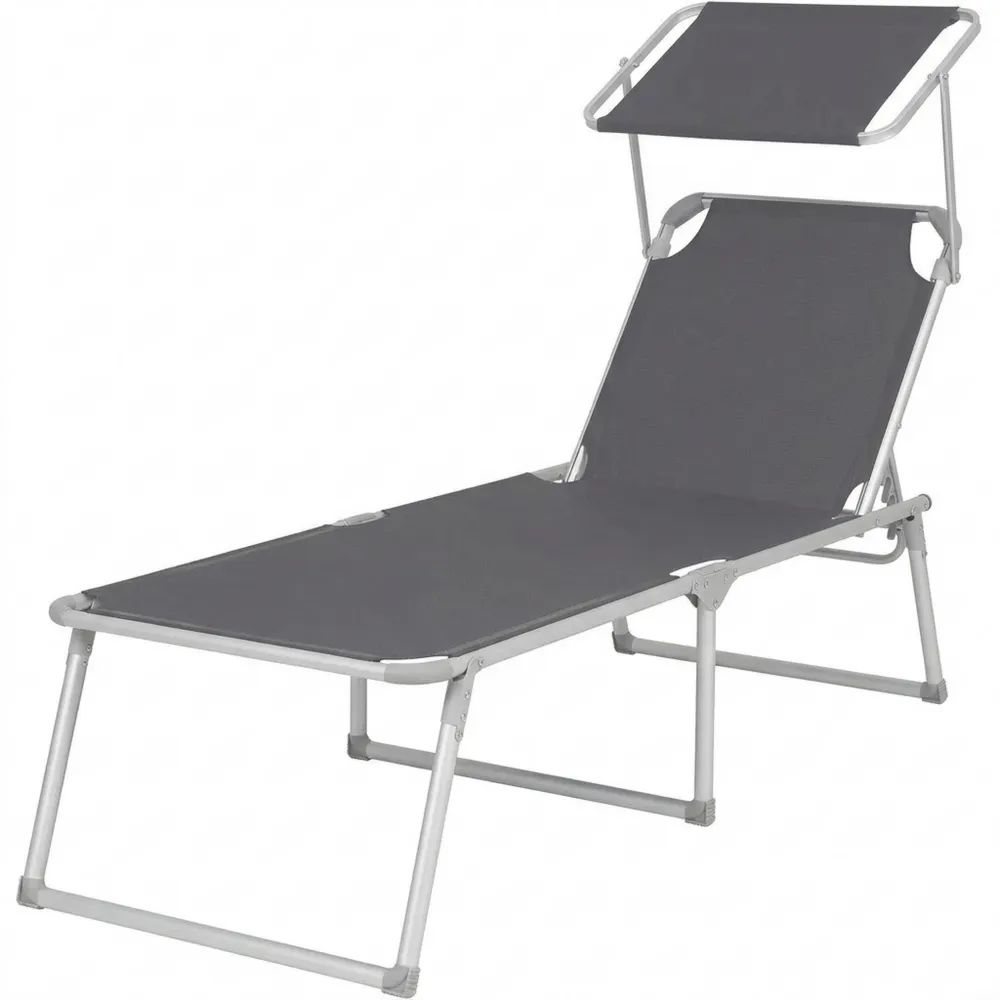 Verstellbare Sonnenliege mit Dach, klappbar, 65 x 200 x 48 cm, bis 150 kg, für Garten und Balkon