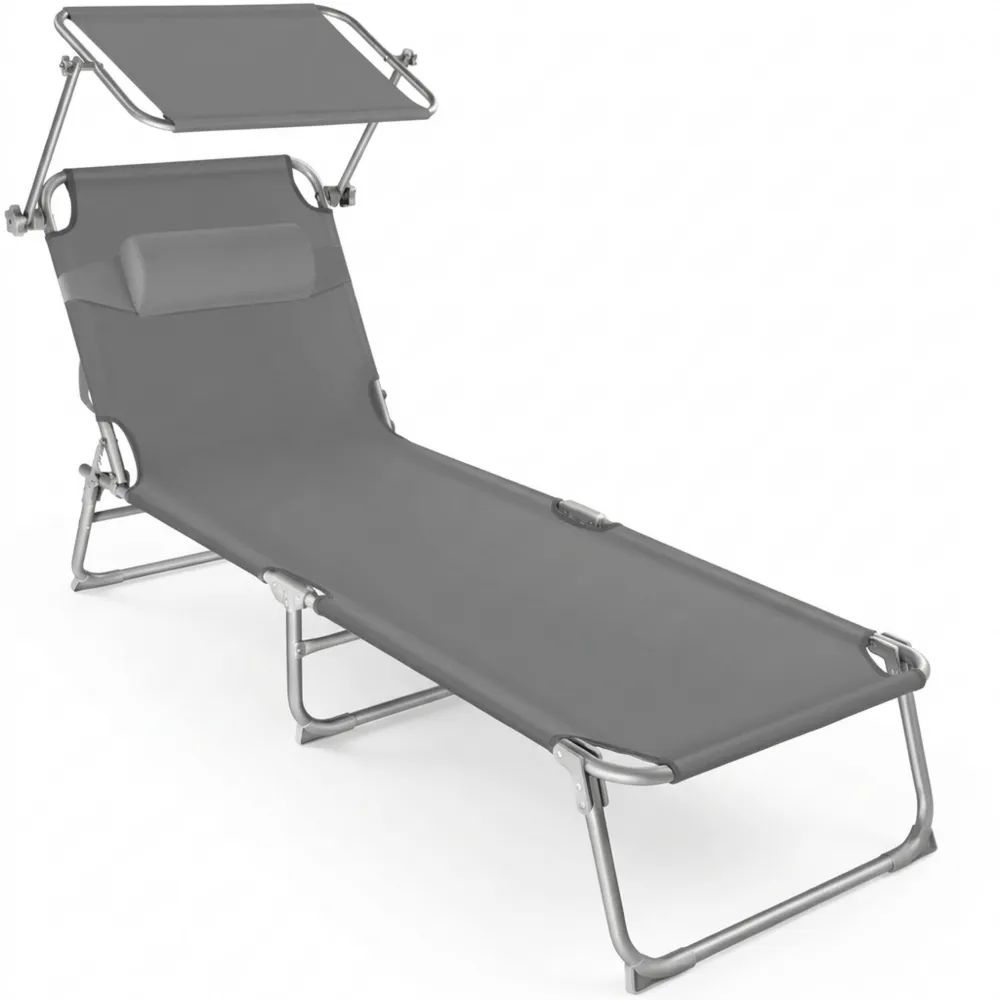 Klappbare Sonnenliege für Camping und Garten, mit Dach und Tragegriff