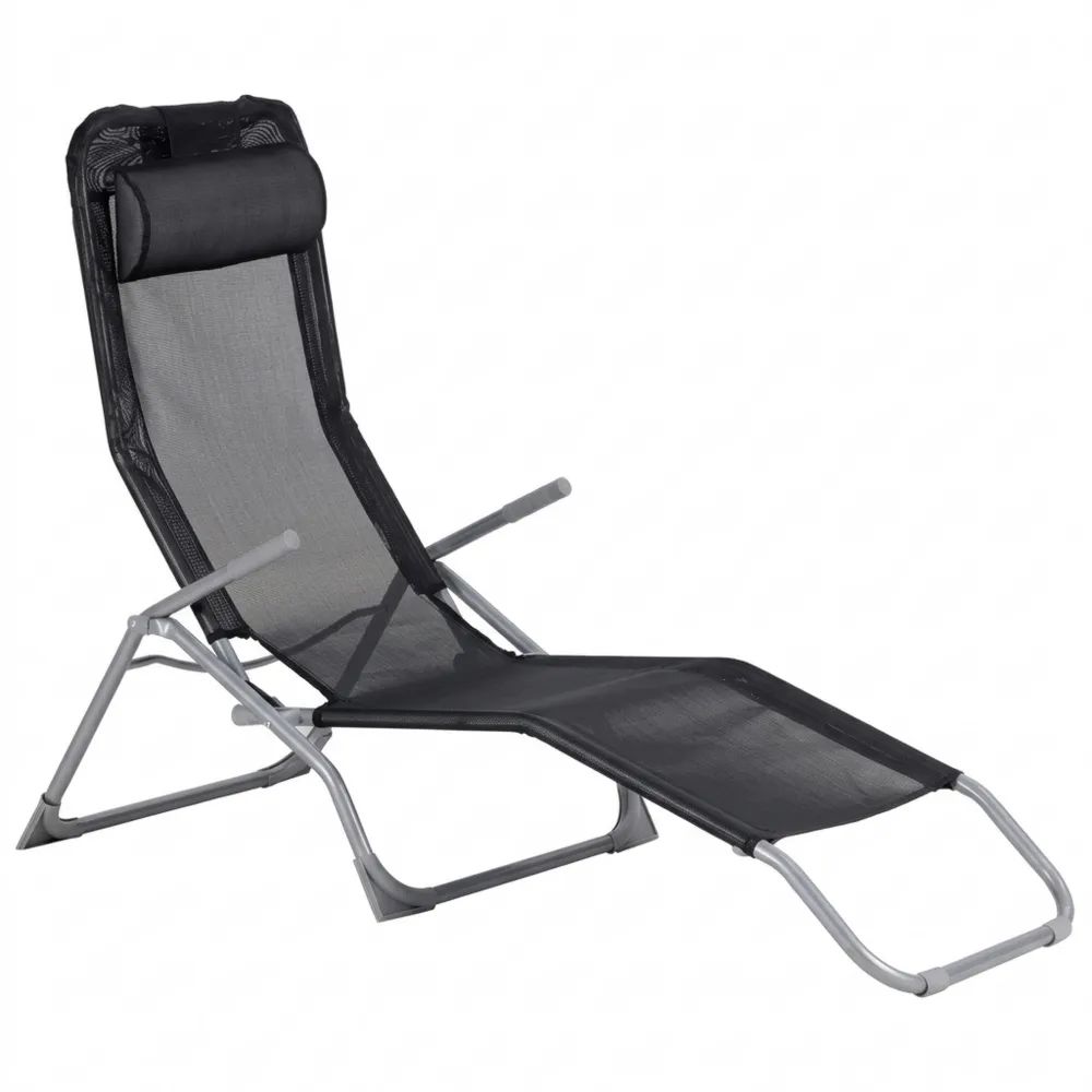 Verstellbarer Klapp-Liegestuhl für Außenbereich, Schwarz