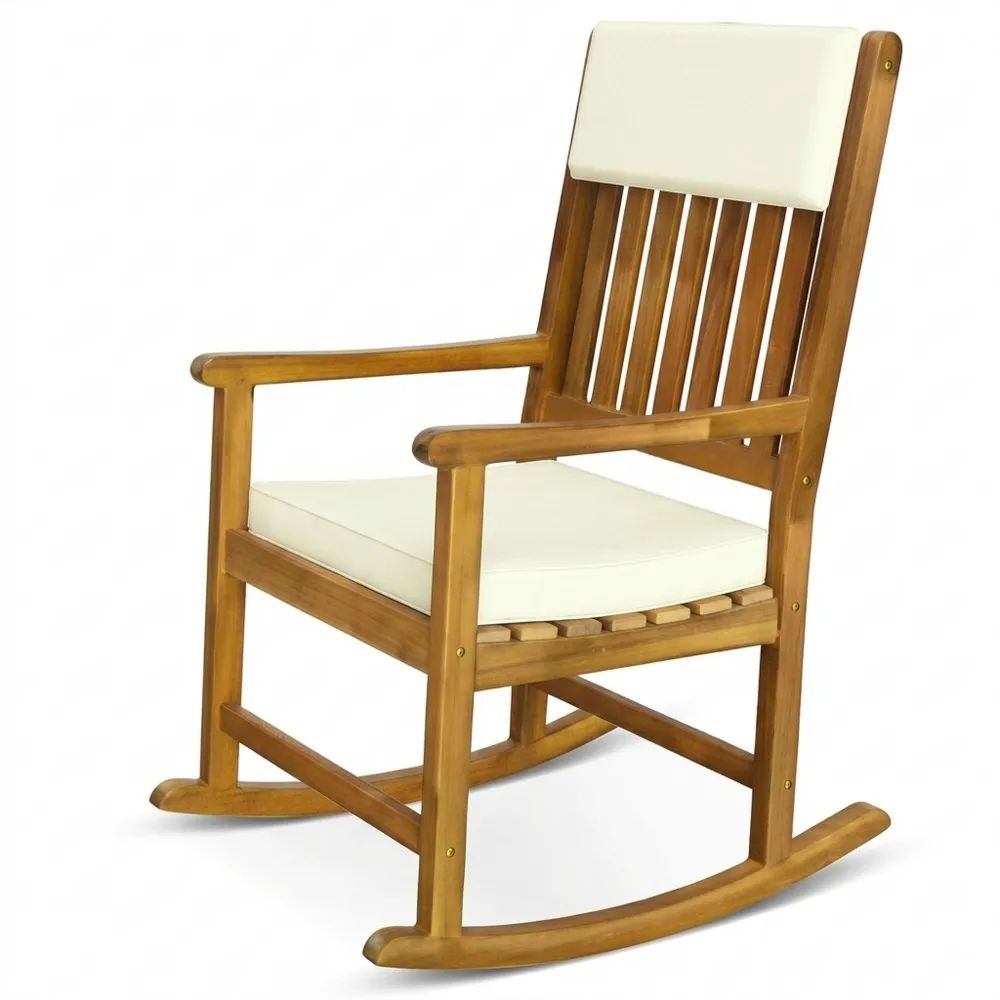 Wetterfester Schaukelsessel für Garten, Holz, Creme, bis 160kg