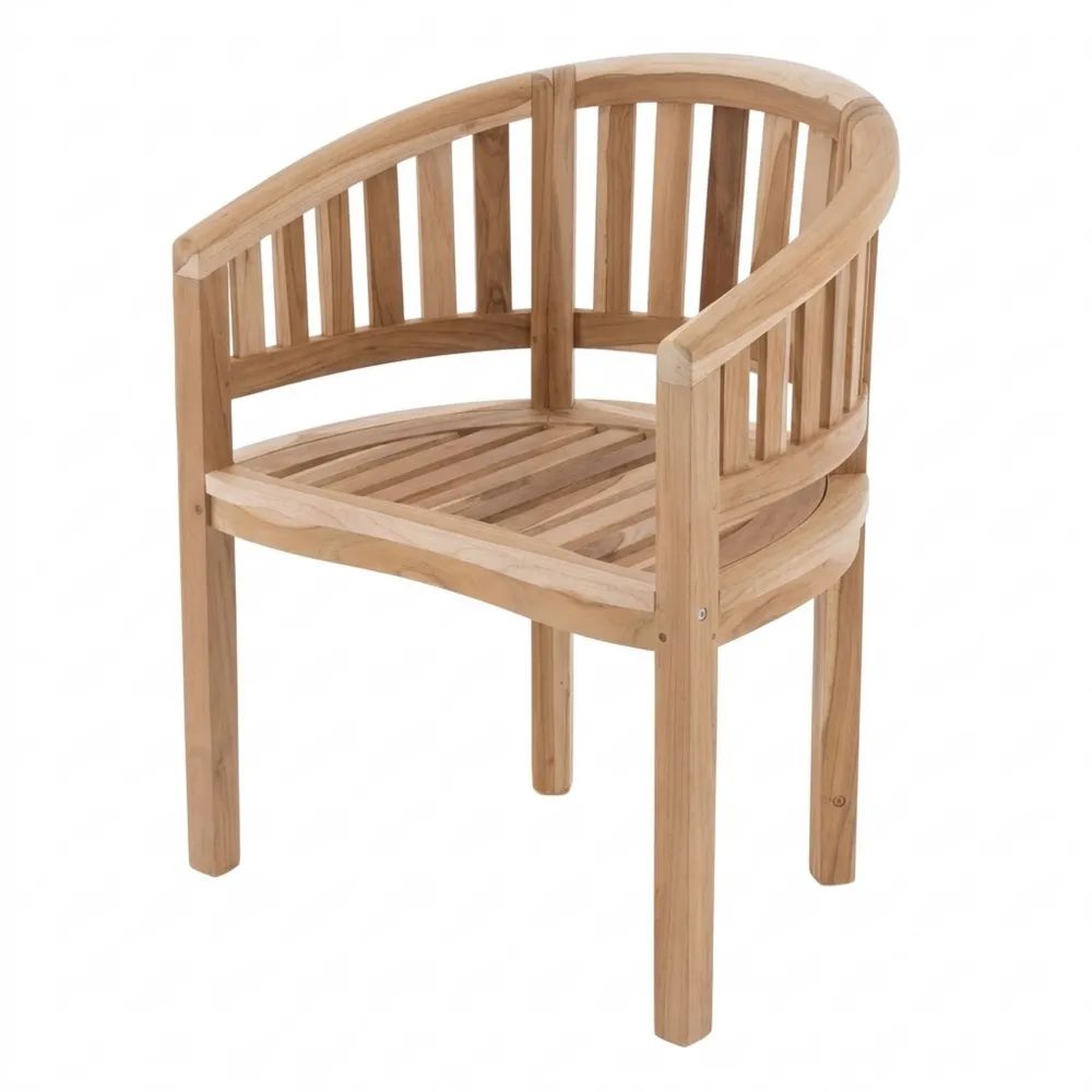 Geschwungener Teakholzstuhl in Natur-Braun, handgefertigt