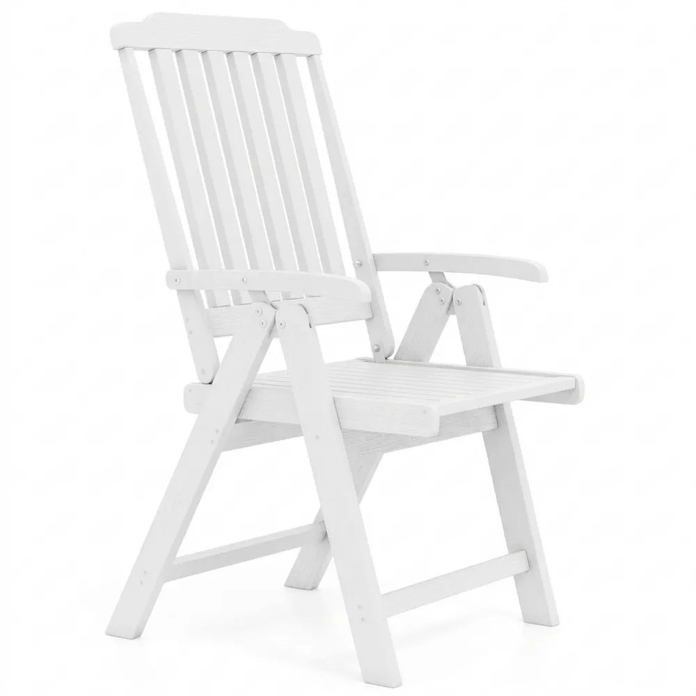 Klappbarer Hochlehner aus Kunststoff, wetterfest in Holzoptik, belastbar bis 150 kg, ideal für Garten und Terrasse