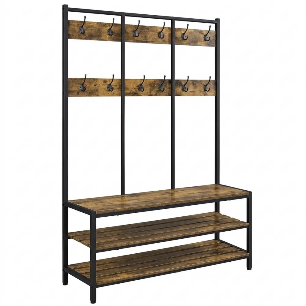 Multifunktionaler Garderobenständer mit Kleiderhaken, Schuhablage und Sitzbank