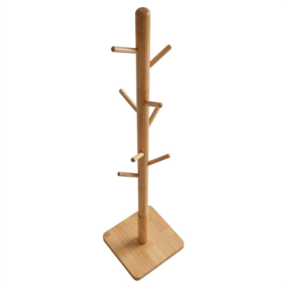 Massivholz Kleiderständer mit 8 Haken, verdickte Basis, verstellbare Höhe für Wohnzimmer
