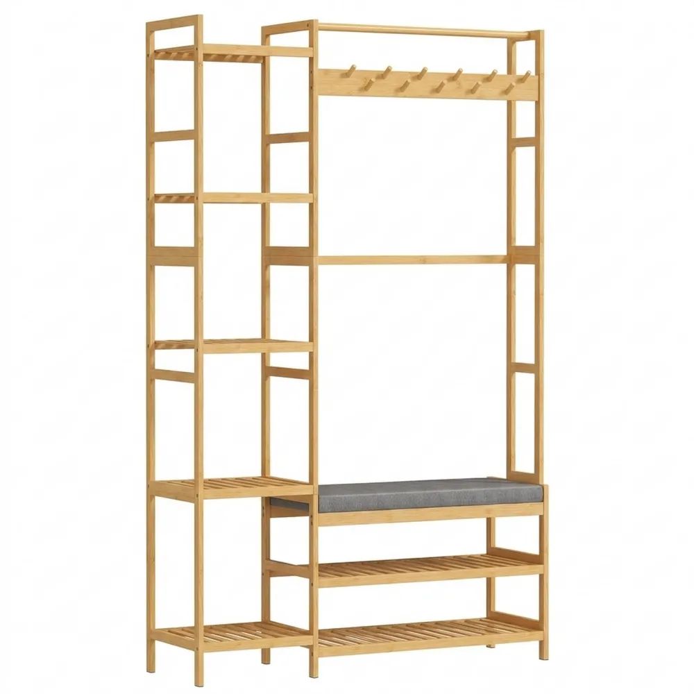 Vielseitiger Kleiderständer mit Haken und Schuhbank