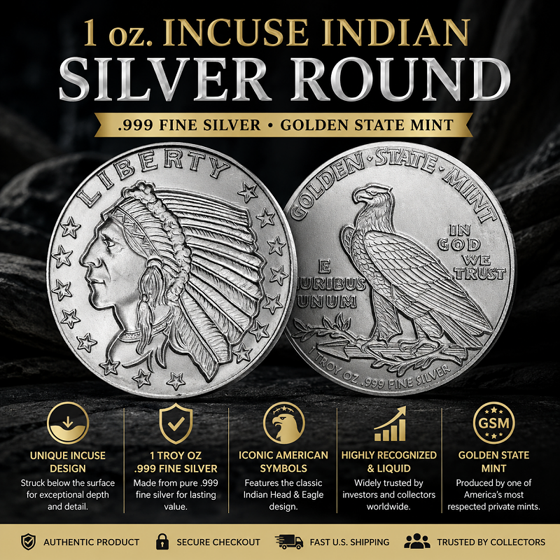 1 oz. Incuse Indian Silver Round