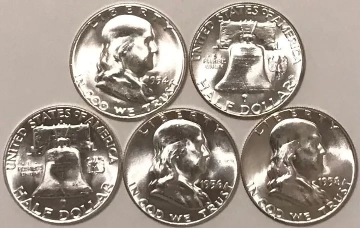 1948-1963(16Pcs) Franklin Half Dollars CHOICE-GEM