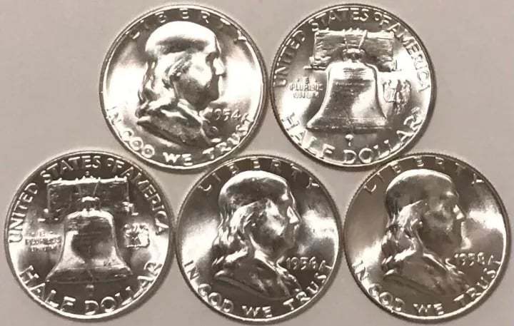 1948-1963(16Pcs) Franklin Half Dollars CHOICE-GEM