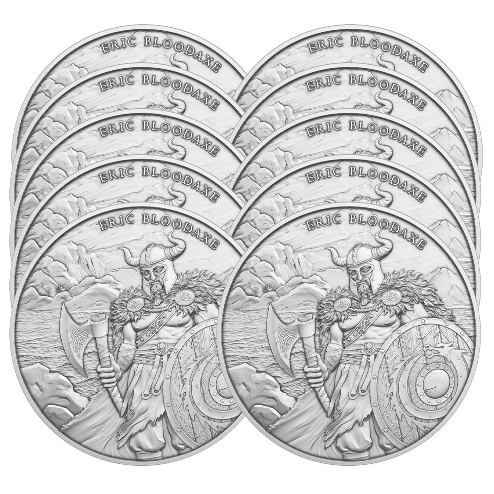 Lot of 10 – 1 Troy oz Eric Bloodaxe Design .999 Fine Silver Rounds