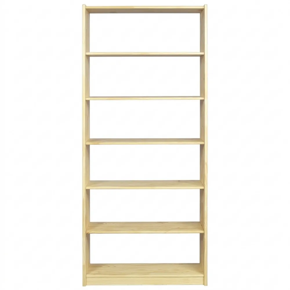 Hohe Bücherregal mit 7 Ablagen aus Kiefernholz, natürliches Massivholzregal